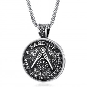 PE0082 BOBIJOO Jewelry Medallion Pendant Freemasonry Brothers Steel