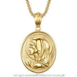 PE0112 BOBIJOO Jewelry Large Medallion Virgin Mary Oval Halo Steel Gold
