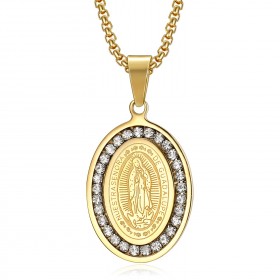 PE0115 BOBIJOO Jewelry Pendant Medal Our Lady of Guadalupe Rhinestone Gold