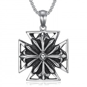 PE0167 BOBIJOO Jewelry Imposing Pendant Knight Templar Cross Pattée Steel Aged + String