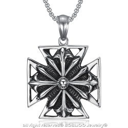 PE0167 BOBIJOO Jewelry Imposing Pendant Knight Templar Cross Pattée Steel Aged + String