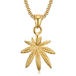 PE0242 BOBIJOO Jewelry Small Leaf Pendant Cannabis Steel Gold