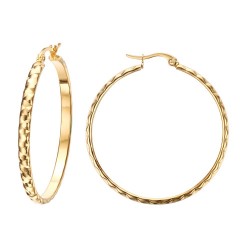 BOF0101 BOBIJOO JEWELRY Earrings Creoles Chiseled 40mm Steel Gold