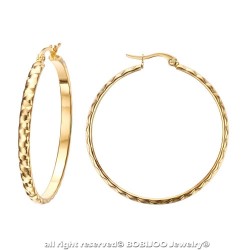 BOF0101 BOBIJOO JEWELRY Earrings Creoles Chiseled 40mm Steel Gold