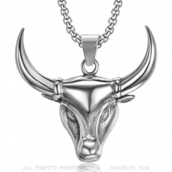 PE0165 BOBIJOO Jewelry Pendant Head of a Bull Steel, Silver Camargue + String