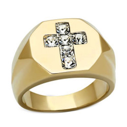 Ring Siegelring Kreuz Jesus Vergoldet, Gold