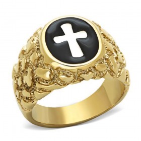 Ring Signet ring Cross Jesus Gold-plated finish