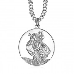 PE0259 BOBIJOO Jewelry Pendant Necklace, Saint Christopher Traveler Steel 25mm