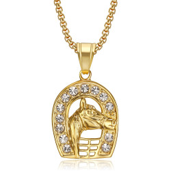 PE0263 BOBIJOO Jewelry Pendant horseshoe Carmargue Steel Gold Elvis Diamond