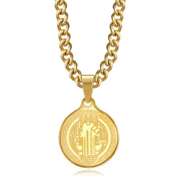 PE0276 BOBIJOO Jewelry Pendant Medal Necklace, St Benedict Steel Gold Chain