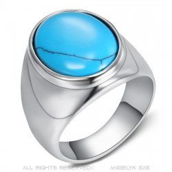 BA0366 BOBIJOO Jewelry Signet Ring Biker Turquoise Sober 20mm