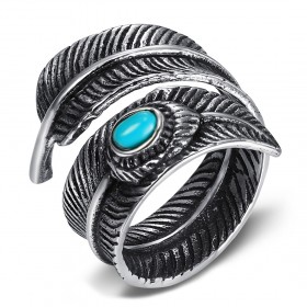 BA0367 BOBIJOO Jewelry Signet Ring Biker Indian Feather Turquoise US