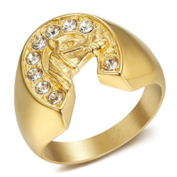 BA0369 BOBIJOO Jewelry Signet Ring Steel Gold Horseshoe Elvis Diamonds