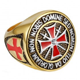 BA0016 BOBIJOO Jewelry Ring Knight Order Templar Gilt Gold End Red Cross Steel