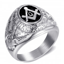 BA0021 BOBIJOO Jewelry Signet Ring freemason Master Black Silver Steel
