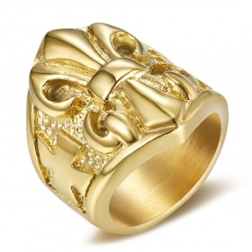 Fleur de Lys Steel Chevalière Ring Gold Templar bobijoo