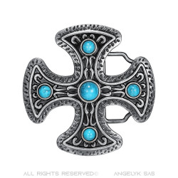 BC0031 BOBIJOO Jewelry Belt buckle Cross Pattée Turquoise