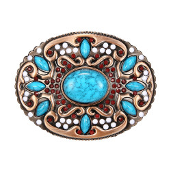 BC0045 BOBIJOO Jewelry Cinturón de hebilla Oval de color Turquesa de Bronce de la