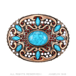 BC0045 BOBIJOO Jewelry Cinturón de hebilla Oval de color Turquesa de Bronce de la