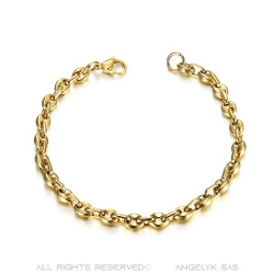 Bracelet Grain de Café Acier et Or 21cm, 4 tailles au choix bobijoo