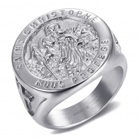 BA0379 BOBIJOO Jewelry Ring Signet ring, Saint Christopher Steel Silver