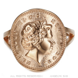 BAF0043 BOBIJOO Jewelry Ring Curved One 1 Penny Elizabeth II Steel Rose Gold Shiny