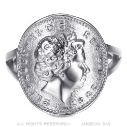 BAF0044 BOBIJOO Jewelry Ring Curved One 1 Penny Elizabeth II Steel Bright Silver