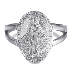 BAF0046 BOBIJOO Jewelry Ring Waisted Virgin mary Miraculous Medal 1830 Steel Silver