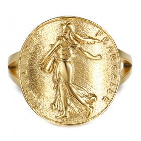BAF0047 BOBIJOO Jewelry Ring Curved Piece Franc Sower Marianne Steel Gold