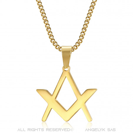 Pendentif Discret Franc Maçonnerie Equerre Compas Or bobijoo