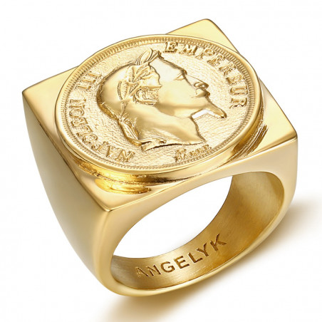 BA0384 BOBIJOO Jewelry Napoleon ring square signet ring steel gold