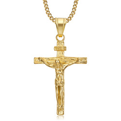 PE0006 BOBIJOO JEWELRY Pendant Necklace Jesus Christ Cross 316L Steel Gold