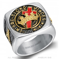BA0133 BOBIJOO Jewelry Templar Signet Ring Freemasonry In Hoc Signo Vinces