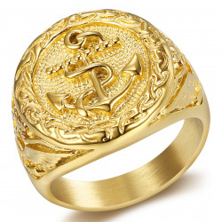 BA0251 BOBIJOO Jewelry Signet Ring Golden Ring Man Anchor Navy Gold Eagle Nation