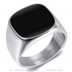 BA0316 BOBIJOO Jewelry Signet Ring Cabochon Enamelled Steel Silver