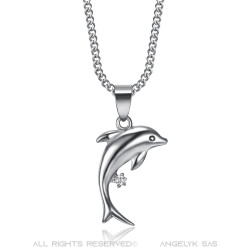 PEF0006 BOBIJOO Jewelry Colgante de delfín de acero 316L Plata de diamante