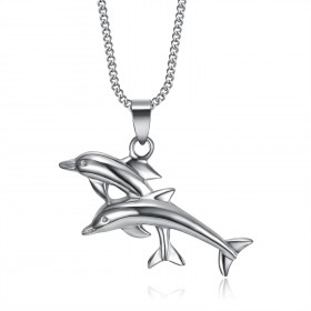 PEF0011 BOBIJOO Jewelry Colgante Pareja Dolphin Love Acero 316L Plata
