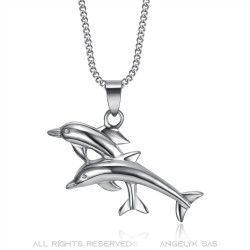 PEF0011 BOBIJOO Jewelry Pendant Couple Dolphin Love 316L Steel Silver