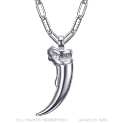 PE0320S BOBIJOO Jewelry Bear claw pendant for men steel silver