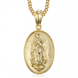 PE0106 BOBIJOO Jewelry Imposing Pendant Steel Gold Our Lady of Lourdes