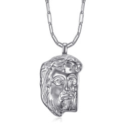 PE0107 BOBIJOO Jewelry Colgante Jesús de plata con cabeza de Cristo y cadena de trombón