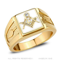 BA0393 BOBIJOO Jewelry Square freemason ring man steel gold and white email