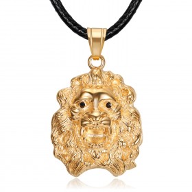 PEF0067 BOBIJOO Jewelry Collana da donna con testa di leone in acciaio oro rosa con ciondolo occhi neri