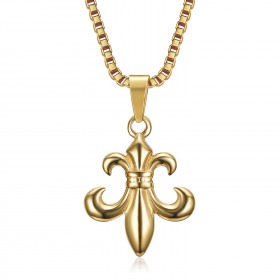 PE0130 BOBIJOO Jewelry Fleur-de-Lys Pendant, Steel Gold and its Venetian Chain
