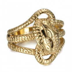 BA0394 BOBIJOO Jewelry Double snake ring Sap Two heads Steel Gold