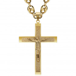PE0322 BOBIJOO Jewelry Pendant Cross of Christ XXL and Coffee Bean 70cm Gold