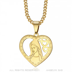 PEF0008 BOBIJOO Jewelry Pendant Heart Virgin Mary Necklace Woman Steel Gold