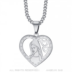 PEF0008S BOBIJOO Jewelry Pendant Heart Virgin Mary Necklace Woman Steel Silver
