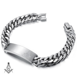 Freemason Curb Bracelet Steel, Square, Compass and G  IM#19954