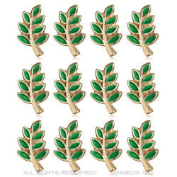 Lot 12 Pins Branche d'Acacia Franc-Maçon Doré à l'Or Fin Vert  IM#20008